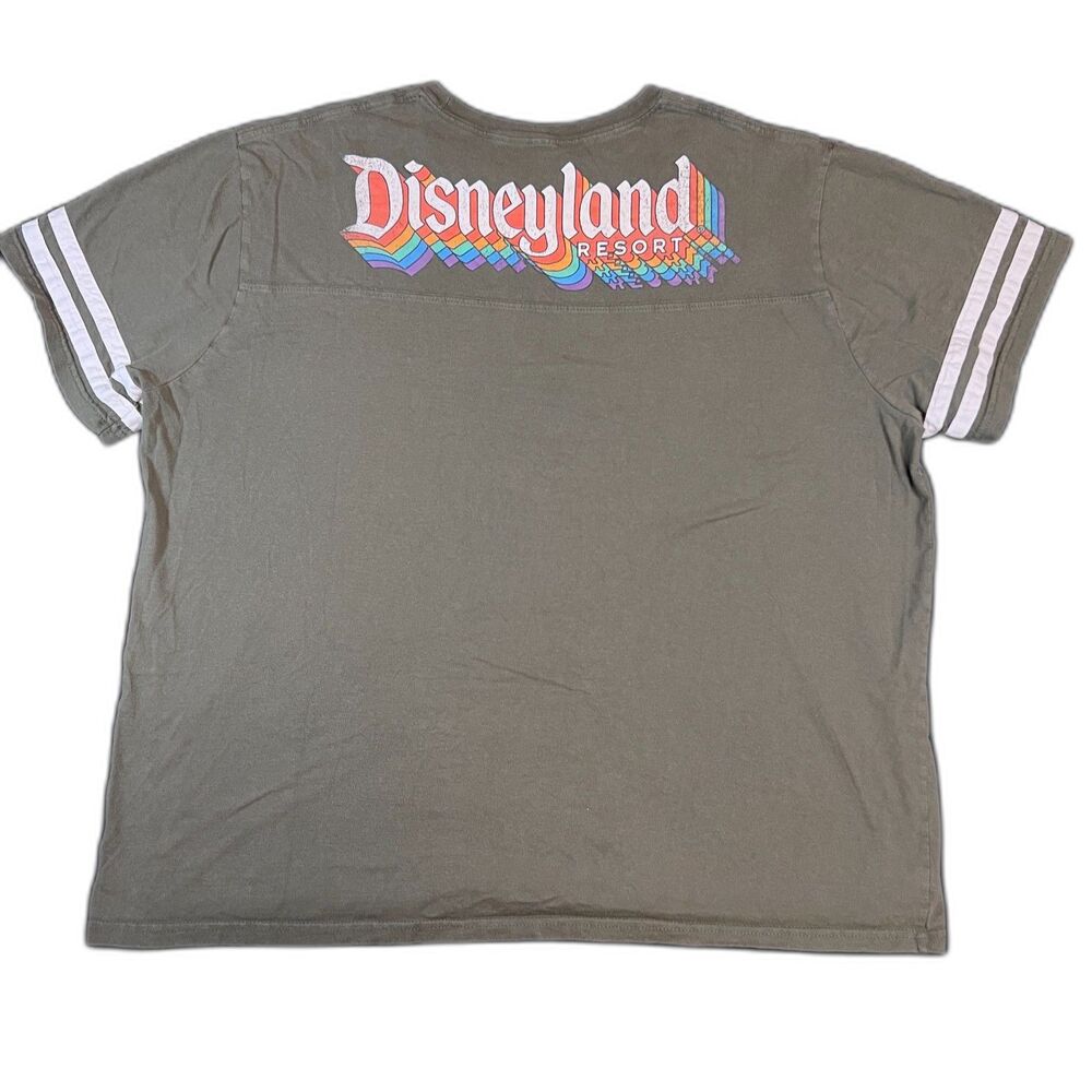 Disneyland Resort Retro Rainbow Spirit Jersey Tee Olive Green Mens XL
